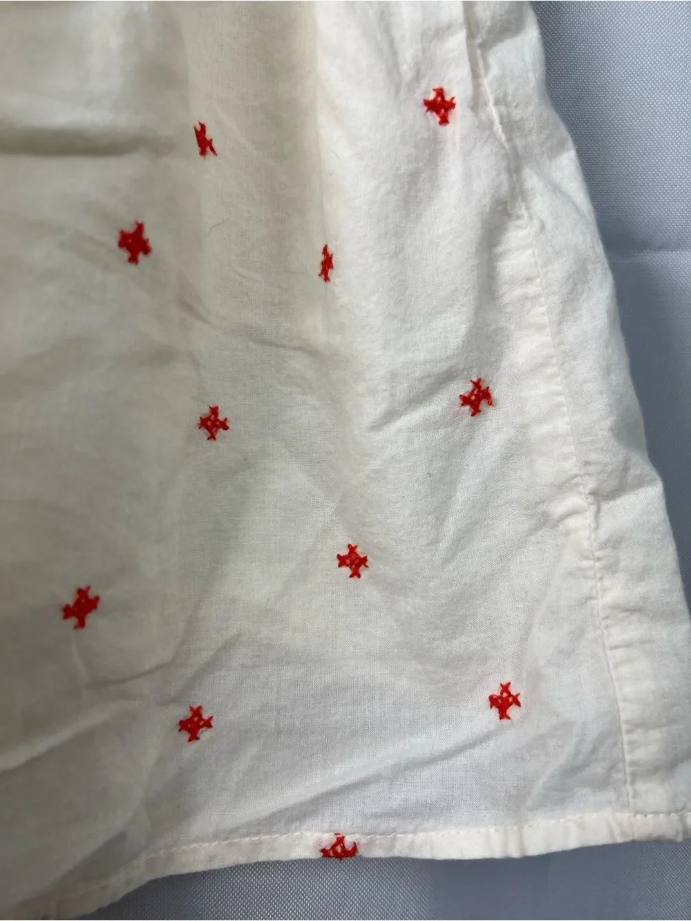Old Navy ivory with red embroidery cotton flutter sleeve dress size 3-6 months